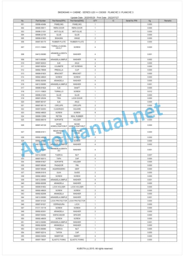 Kubota U20 Series CABINE Parts Manual PDF BIKDK0446 3 Kubota U20 Series CABINE Parts Manual PDF BIKDK0446-3