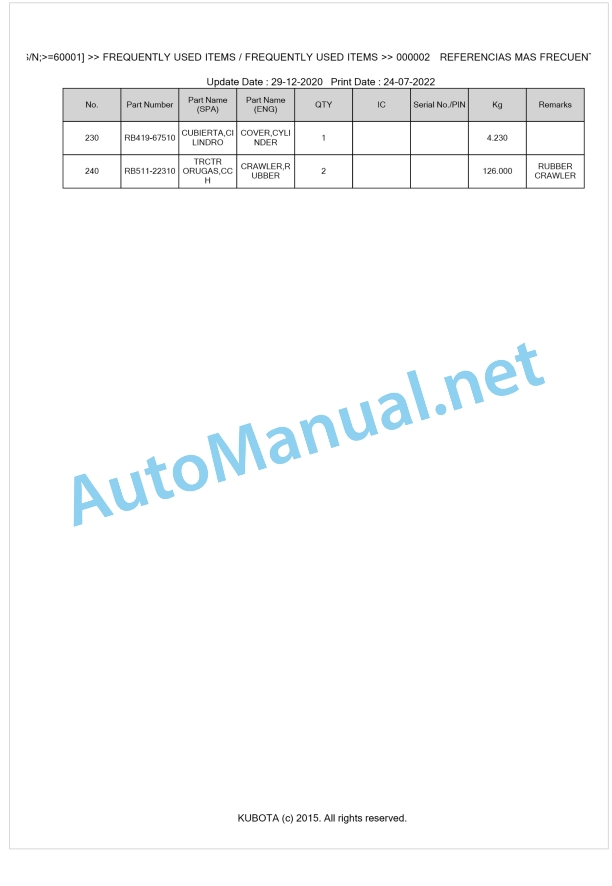 Kubota U25-3 Parts Manual PDF BKIDA0279 1 Kubota U25-3 Parts Manual PDF BKIDA0279