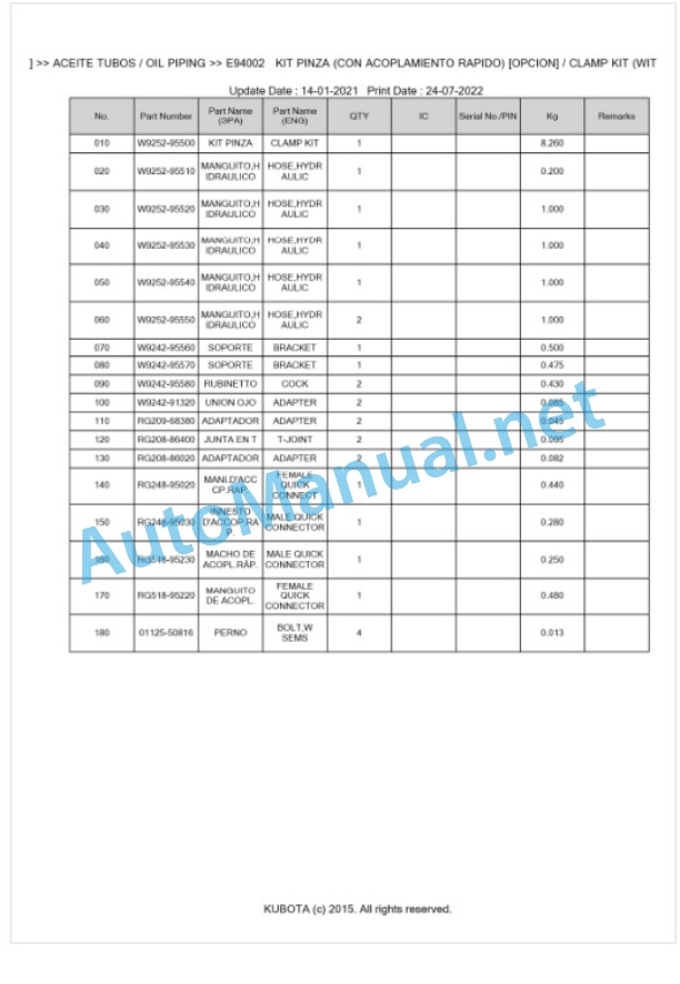 Kubota U25-3a Parts Manual PDF BKIDA0313 4 Kubota U25-3a Parts Manual PDF BKIDA0313-4