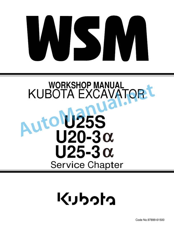 Kubota U25S, U20-3a, U25-3a Service Chapter Excavator Workshop Manual PDF