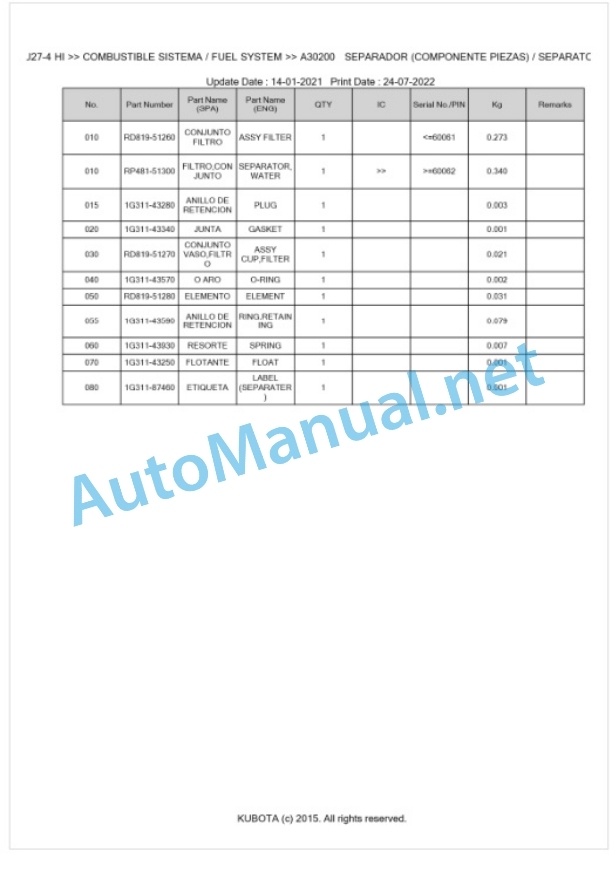 Kubota U27-4 HI Parts Manual PDF BKIDA5125 2 Kubota U27-4 HI Parts Manual PDF BKIDA5125-2
