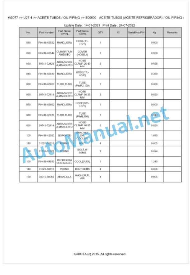 Kubota U27-4 Parts Manual PDF BKIDA5077 3 Kubota U27-4 Parts Manual PDF BKIDA5077-3