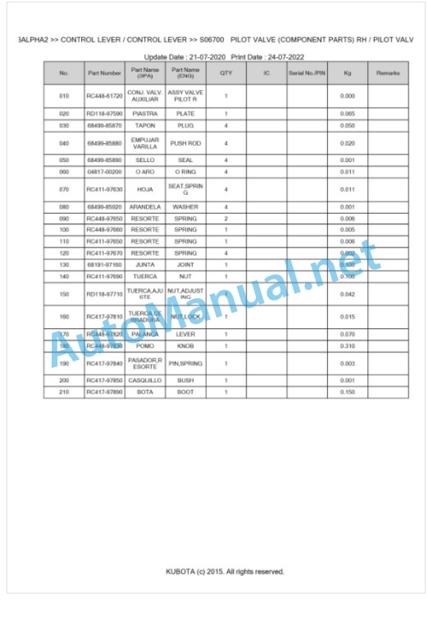 Kubota U30-3ALPHA2 Parts Manual PDF BKIDK0666 4 Kubota U30-3ALPHA2 Parts Manual PDF BKIDK0666-4
