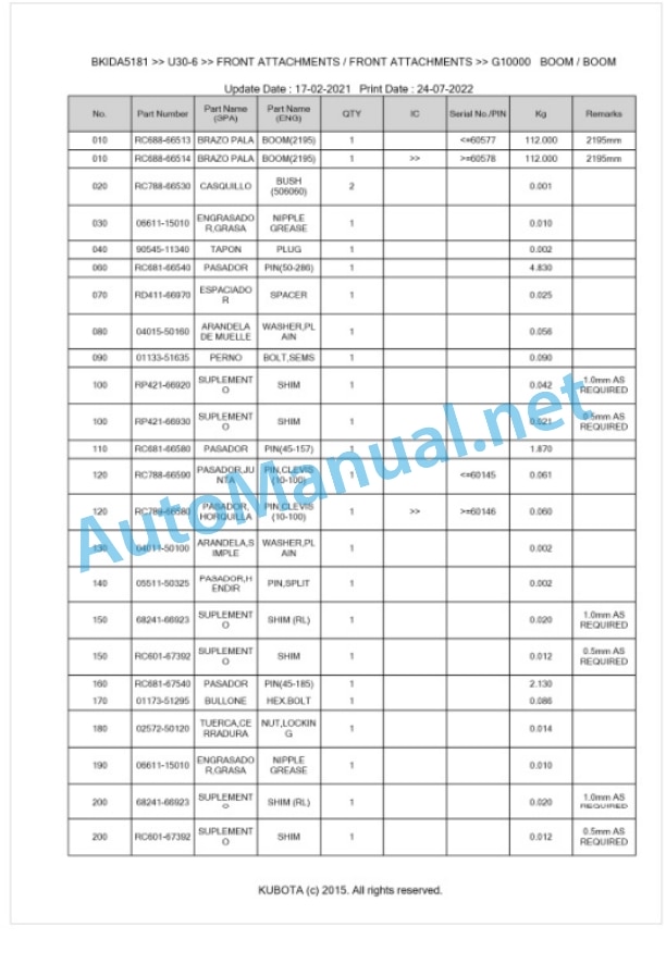 Kubota U30-6 Parts Manual PDF BKIDA5181 5 Kubota U30-6 Parts Manual PDF BKIDA5181-5