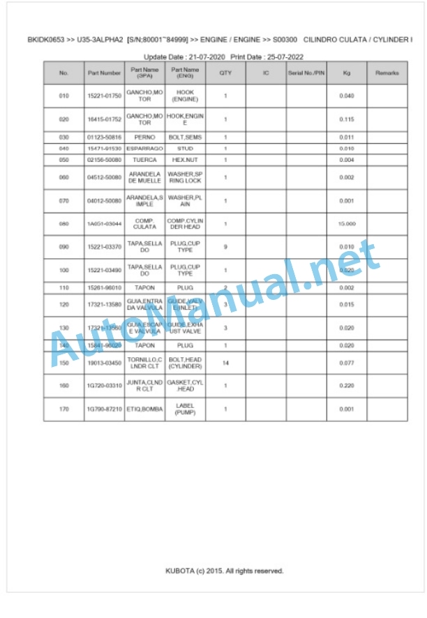 Kubota U35-3ALPHA2 Parts Manual PDF BKIDK0653 2 Kubota U35-3ALPHA2 Parts Manual PDF BKIDK0653-2