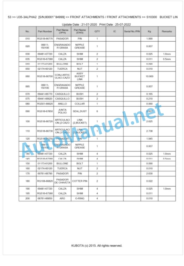 Kubota U35-3ALPHA2 Parts Manual PDF BKIDK0653 5 Kubota U35-3ALPHA2 Parts Manual PDF BKIDK0653-5