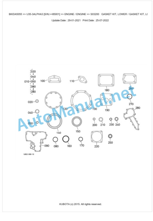 Kubota U35-3ALPHA3 Parts Manual PDF BKIDA5055 2 Kubota U35-3ALPHA3 Parts Manual PDF BKIDA5055-2