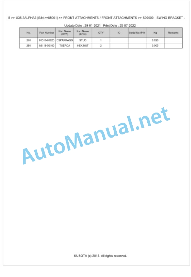 Kubota U35-3ALPHA3 Parts Manual PDF BKIDA5055 4 Kubota U35-3ALPHA3 Parts Manual PDF BKIDA5055-4