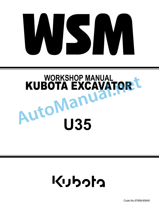 Kubota U35 Excavator Workshop Manual PDF