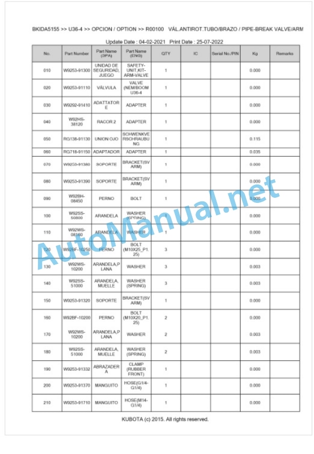 Kubota U36-4 Parts Manual PDF BKIDA5155 5 Kubota U36-4 Parts Manual PDF BKIDA5155-5