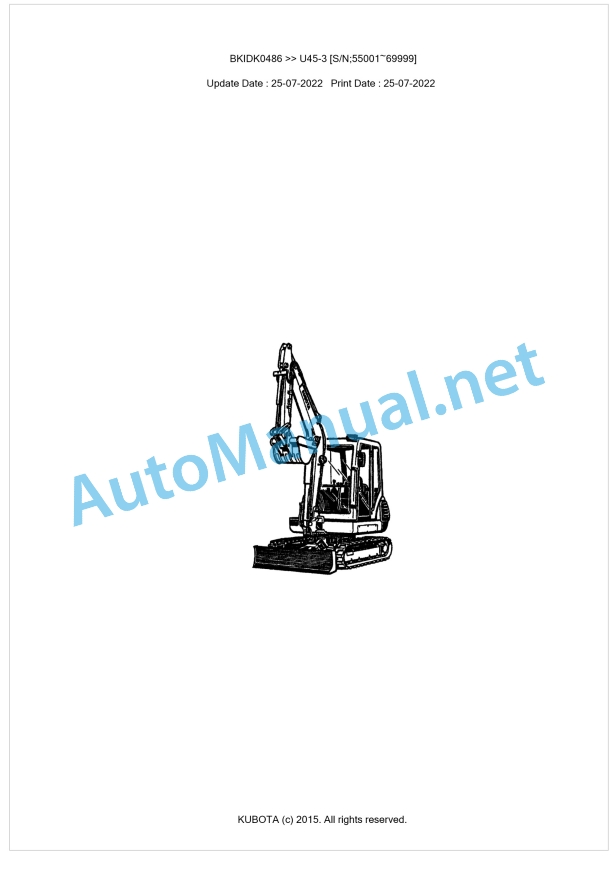Kubota U45-3 Parts Manual PDF BKIDK0486 1 Kubota U45-3 Parts Manual PDF BKIDK0486