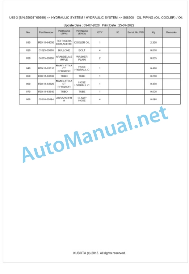 Kubota U45-3 Parts Manual PDF BKIDK0486 4 Kubota U45-3 Parts Manual PDF BKIDK0486-4