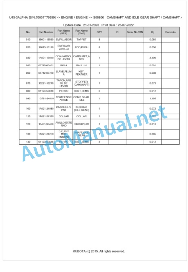 Kubota U45-3ALPHA Parts Manual PDF BKIDK0571 2 Kubota U45-3ALPHA Parts Manual PDF BKIDK0571-2