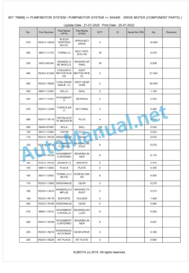 Kubota U45-3ALPHA Parts Manual PDF BKIDK0571 3 Kubota U45-3ALPHA Parts Manual PDF BKIDK0571-3