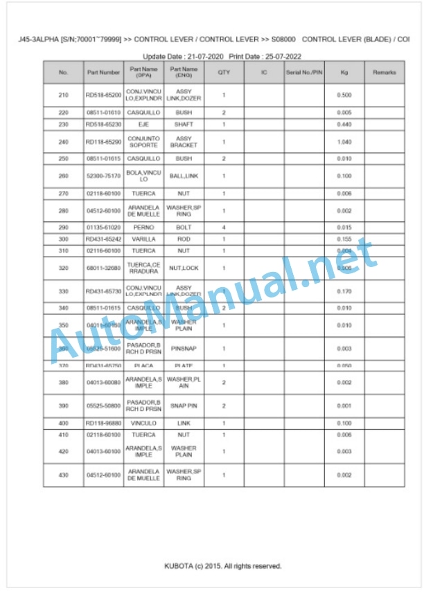 Kubota U45-3ALPHA Parts Manual PDF BKIDK0571 4 Kubota U45-3ALPHA Parts Manual PDF BKIDK0571-4