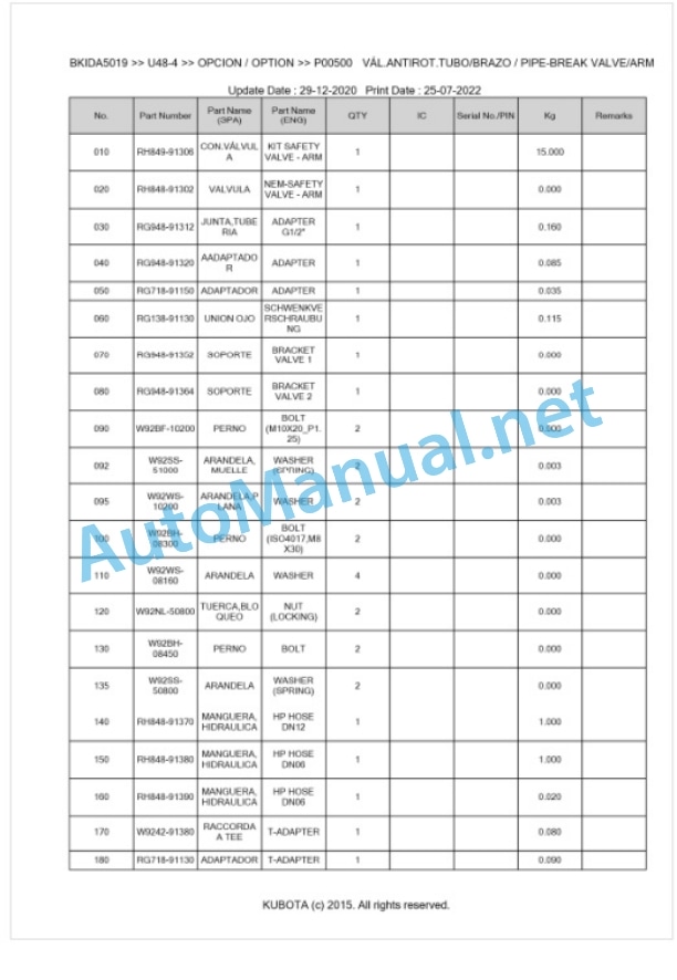 Kubota U48-4 Parts Manual PDF BKIDA5019 5 Kubota U48-4 Parts Manual PDF BKIDA5019-5