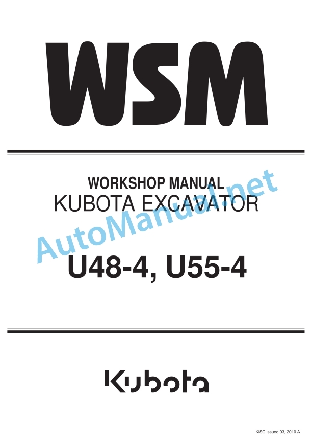 Kubota U48-4, U55-4 Excavator Workshop Manual PDF