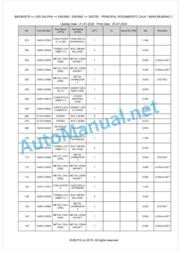Kubota U50-3ALPHA Parts Manual PDF BKIDK0578 2 Kubota U50-3ALPHA Parts Manual PDF BKIDK0578-2