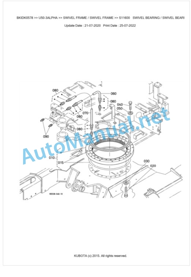 Kubota U50-3ALPHA Parts Manual PDF BKIDK0578 5 Kubota U50-3ALPHA Parts Manual PDF BKIDK0578-5