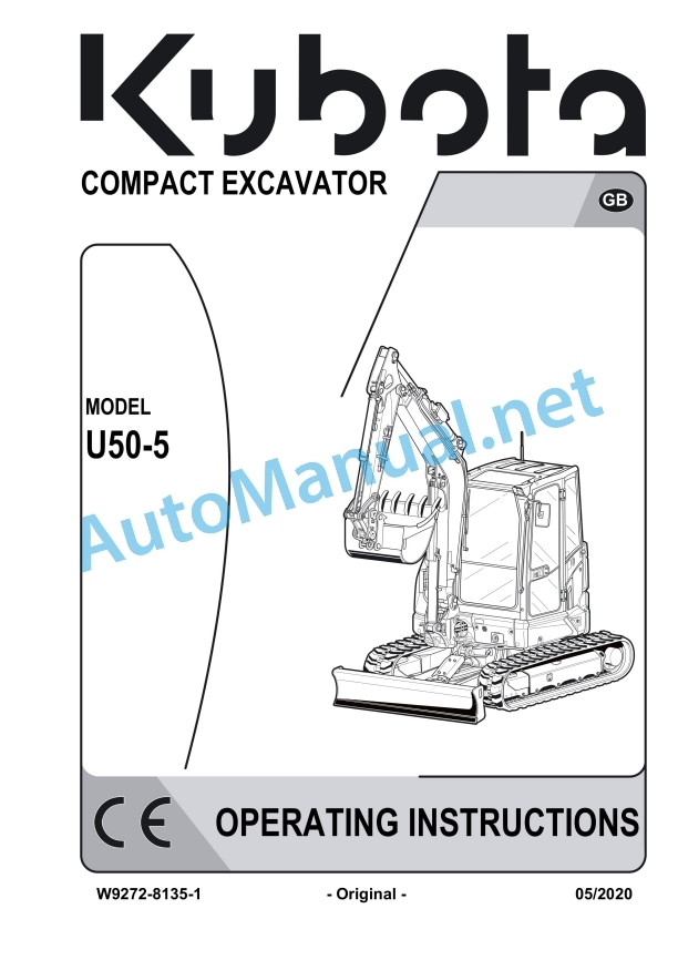 Kubota U50-5 Excavator Operators Manual PDF