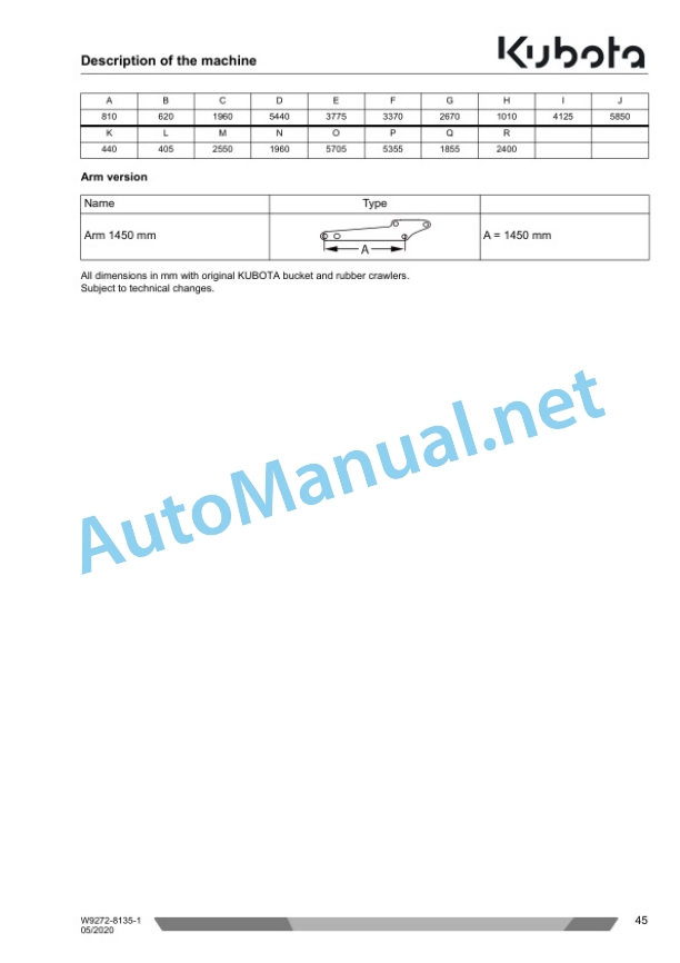 Alternative view of Kubota U50-5 Excavator Operators Manual PDF
