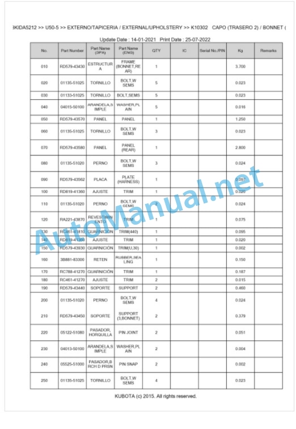 Kubota U50-5 Parts Manual PDF BKIDA5212 5 Kubota U50-5 Parts Manual PDF BKIDA5212-5