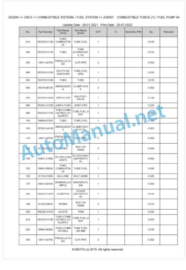 Kubota U56-5 Parts Manual PDF BKIDA5209 2 Kubota U56-5 Parts Manual PDF BKIDA5209-2