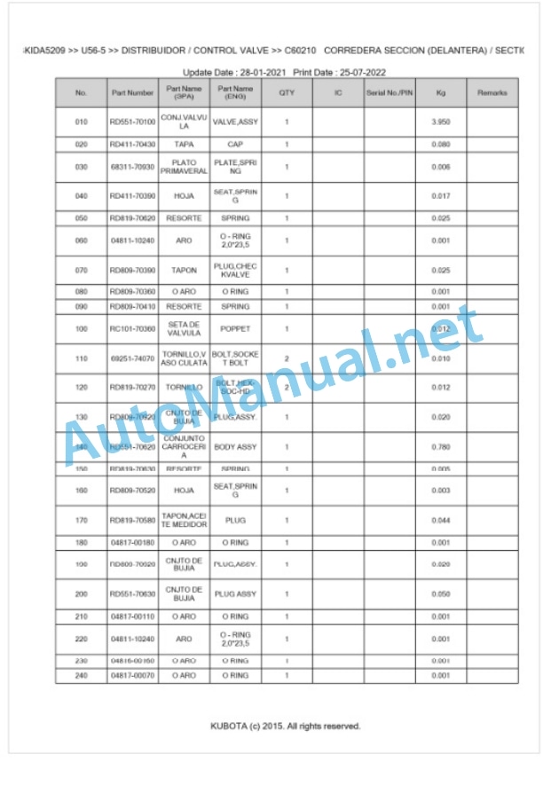 Kubota U56-5 Parts Manual PDF BKIDA5209 3 Kubota U56-5 Parts Manual PDF BKIDA5209-3