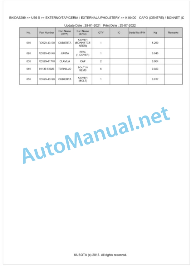 Kubota U56-5 Parts Manual PDF BKIDA5209 5 Kubota U56-5 Parts Manual PDF BKIDA5209-5