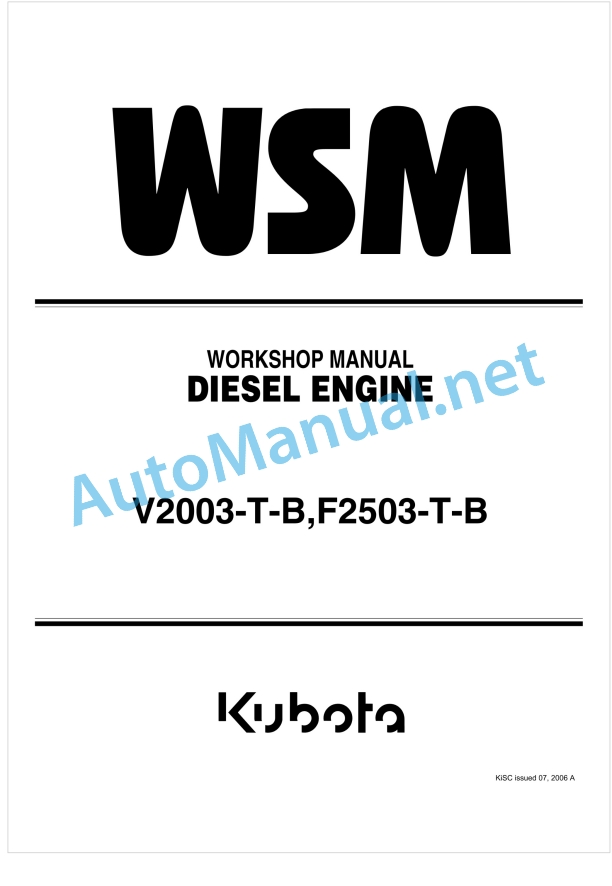 Kubota V2003-T-B, F2503-T-B Diesel Engine Workshop Manual PDF 1 Kubota V2003-T-B, F2503-T-B Diesel Engine Workshop Manual PDF