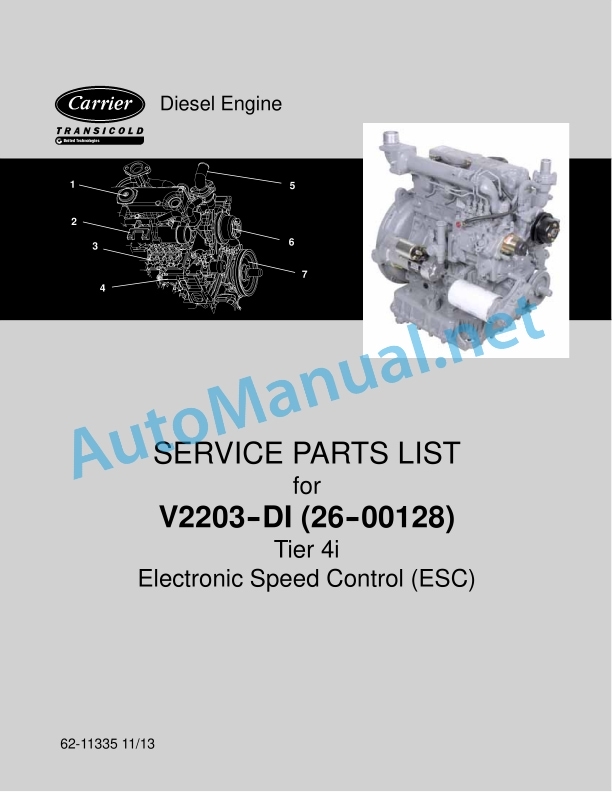 Kubota V2203-DI Tier 4i ESC Diesel Engine Parts Manual PDF