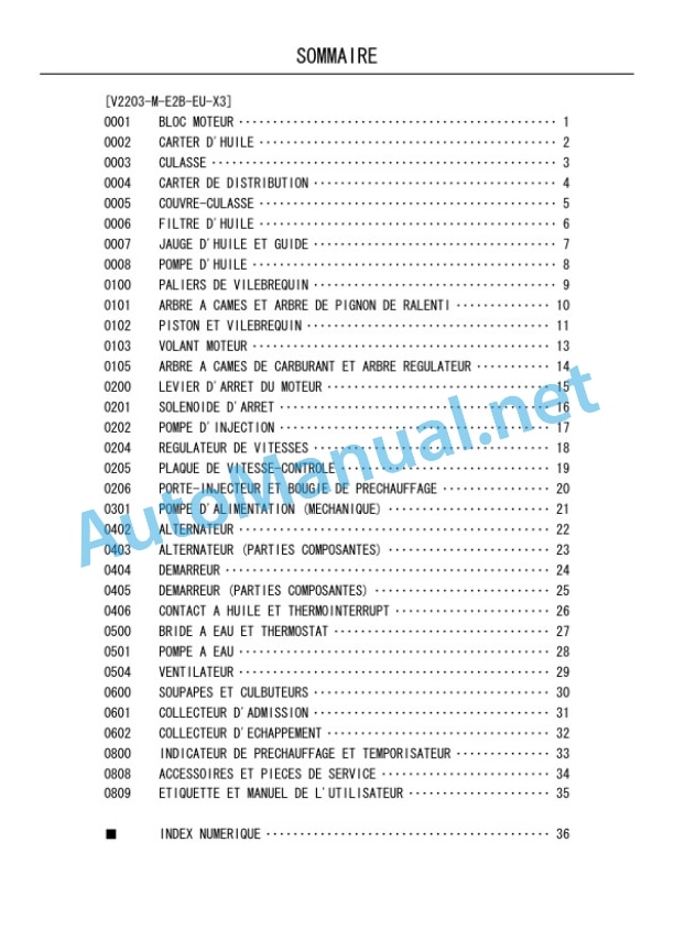 Alternative view of Kubota V2203-M-E2B-EU-X3 Diesel Engine Parts Manual PDF