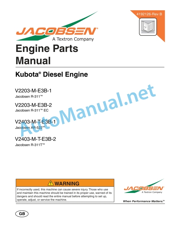 Kubota V2203-M-E3B-1, V2203-M-E3B-2, V2403 Parts Manual PDF