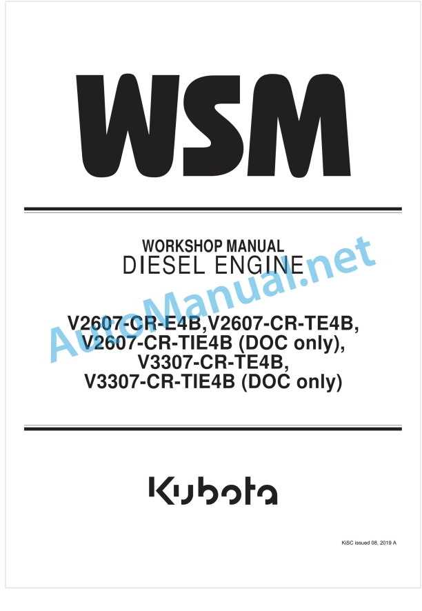 Kubota V2607-CR-E4B, V2607-CR-TE4B, V2607 Workshop Manual PDF