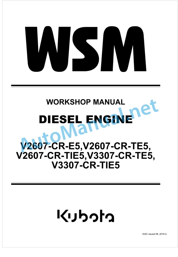 Kubota V2607-CR-E5, V2607-CR-TE5, V2607 Workshop Manual PDF