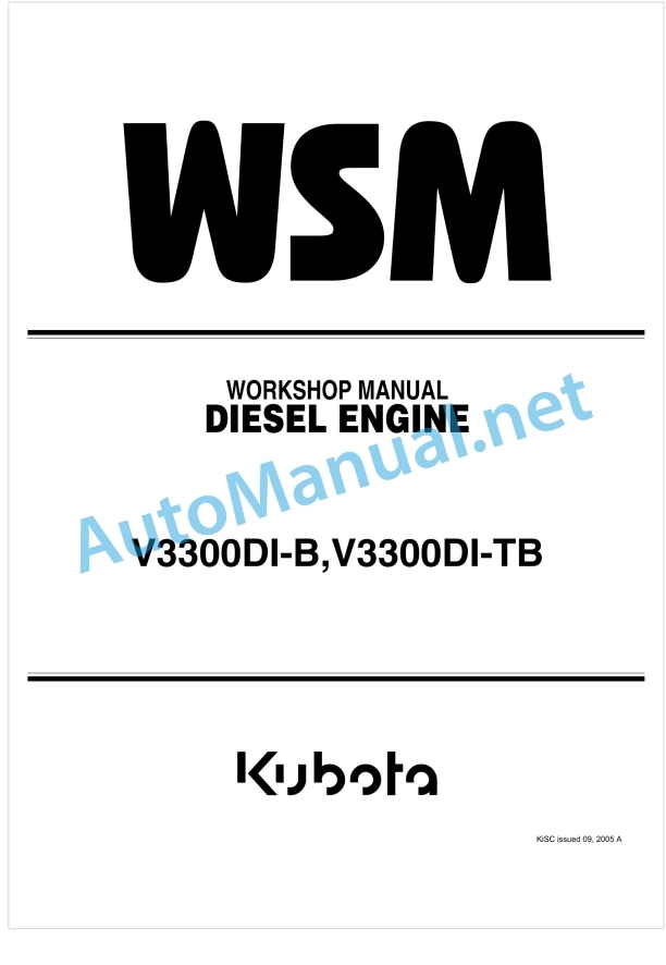 Kubota V3300DI-B, V3300DI-TB Diesel Engine Workshop Manual PDF