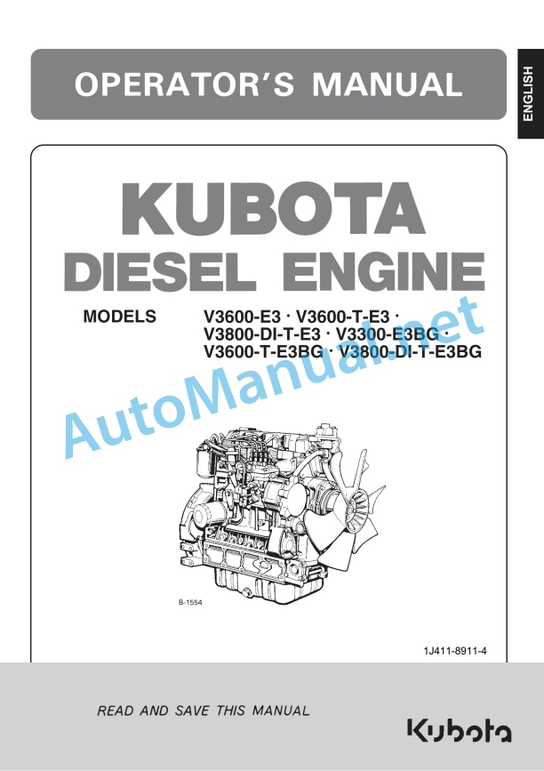 Kubota V3600-E3, V3600-T-E3, V3800-DI Operators Manual PDF