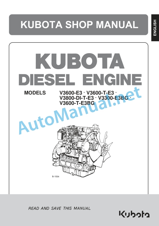 Kubota V3600-E3, V3600-T-E3, V3800-DI Workshop Manual PDF