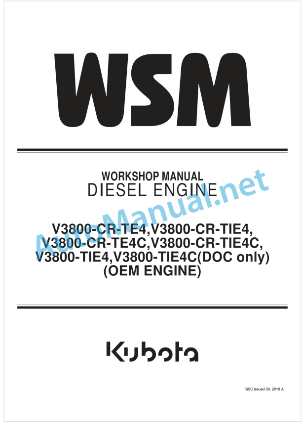 Kubota V3800-CR-TE4, V3800-CR-TIE4, V3800 Workshop Manual PDF
