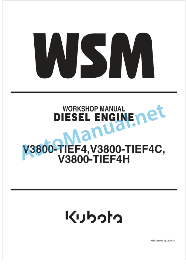 Kubota V3800-TIEF4, V3800-TIEF4C, V3800-TIEF4H Diesel Engine Workshop Manual PDF