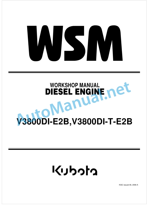Kubota V3800DI-E2B, V3800DI-T-E2B Diesel Engine Workshop Manual PDF