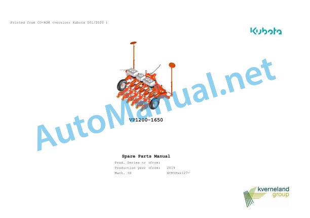 Kubota VP1200-1650 Parts Manual PDF 1 Kubota VP1200-1650 Parts Manual PDF