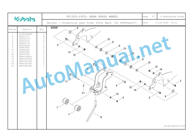 Kubota VP1200-1650 Parts Manual PDF 2 Kubota VP1200-1650 Parts Manual PDF-2