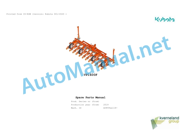 Kubota VP1600F Parts Manual PDF 1 Kubota VP1600F Parts Manual PDF