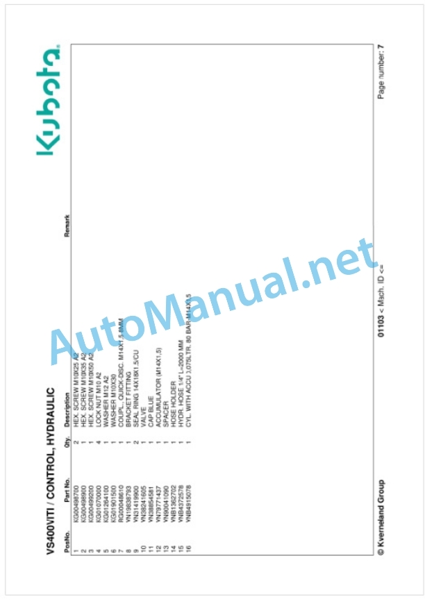 Kubota VS400VITI Parts Manual PDF 2 Kubota VS400VITI Parts Manual PDF-2