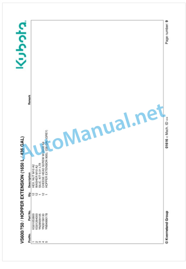 Kubota VS600, VS750 Parts Manual PDF 2 Kubota VS600, VS750 Parts Manual PDF-2
