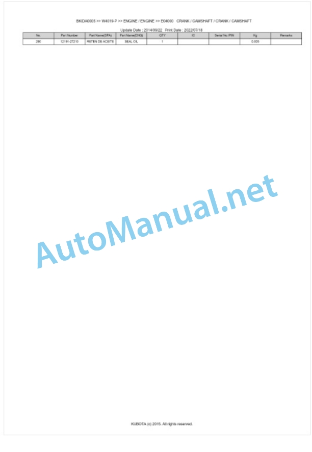 Kubota W4019-P Parts Manual PDF BKIDA0005 2 Kubota W4019-P Parts Manual PDF BKIDA0005-2