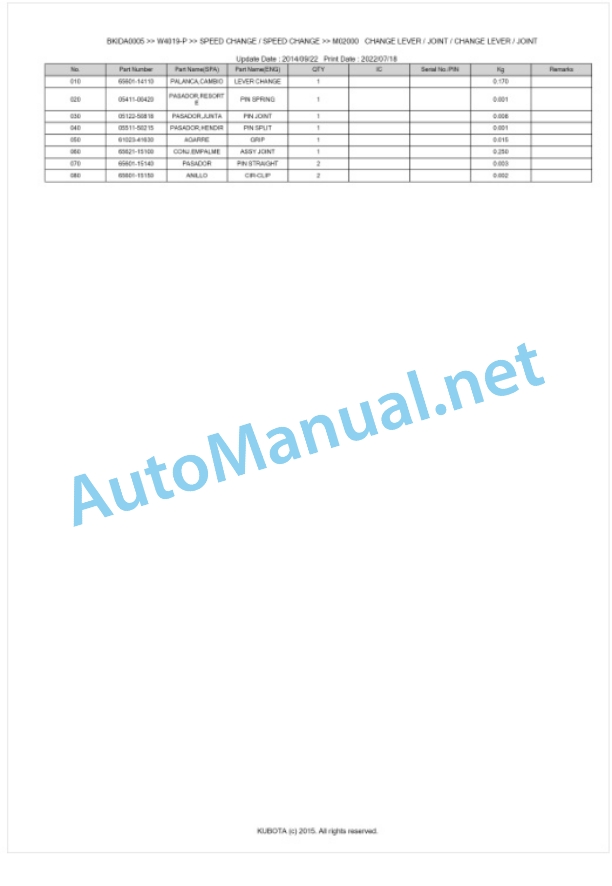 Kubota W4019-P Parts Manual PDF BKIDA0005 4 Kubota W4019-P Parts Manual PDF BKIDA0005-4