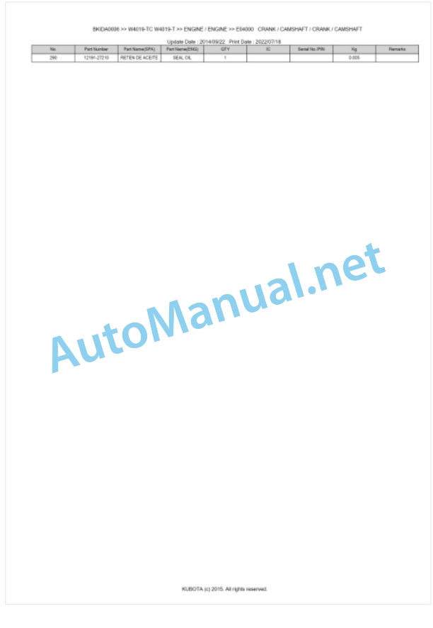 Kubota W4019-TC, W4019-T Parts Manual PDF BKIDA0006 2 Kubota W4019-TC, W4019-T Parts Manual PDF BKIDA0006-2