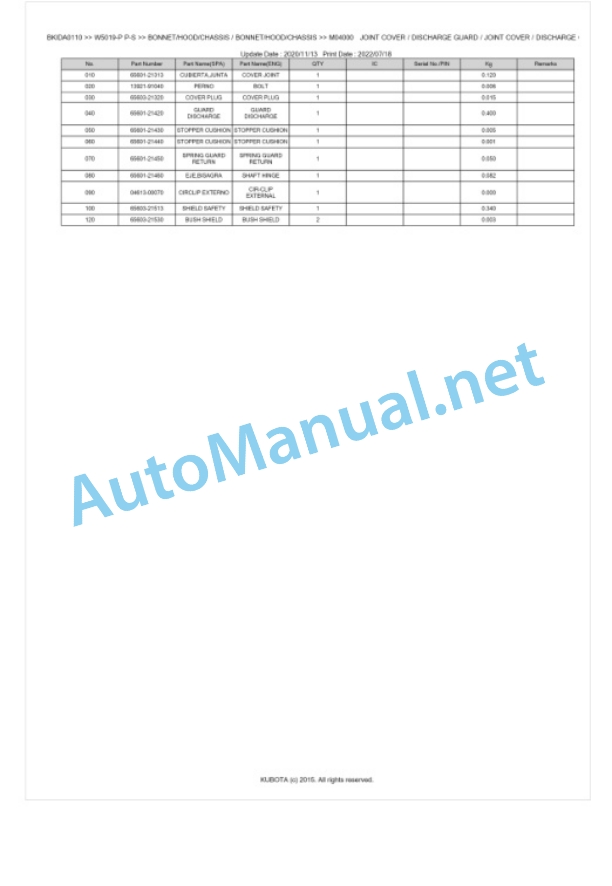 Kubota W5019-P P-S Parts Manual PDF BKIDA0110 4 Kubota W5019-P P-S Parts Manual PDF BKIDA0110-4